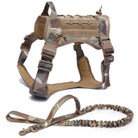 Thumbnail for Nylon Tactical Dog Harness with Handle & Bungee Leash for Large Dogs