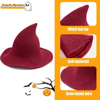 Thumbnail for Halloween Witch Hat for Women Wide Brim Foldable Halloween Wool Hats for Party Cosplay Costume Accessory Red