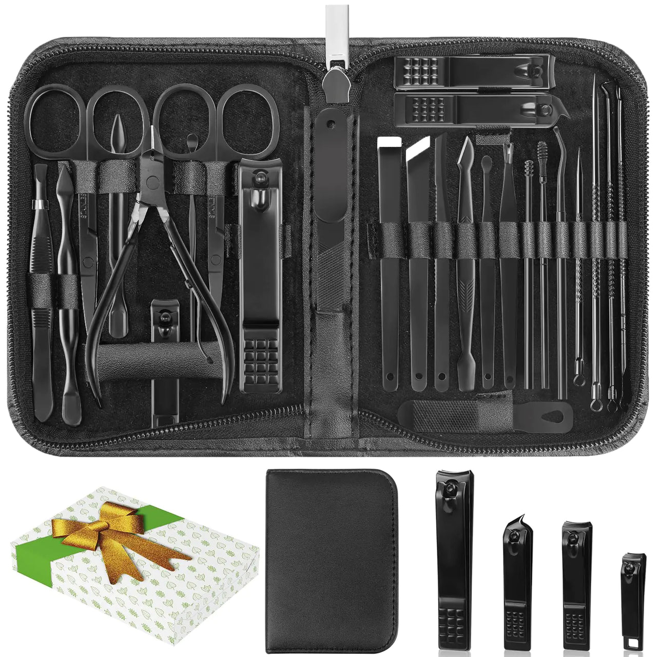 Manicure Set, Professional Nail Clippers Pedicure Kit 26 Pieces Nail Care Tools for Travel & Grooming (Black) Black