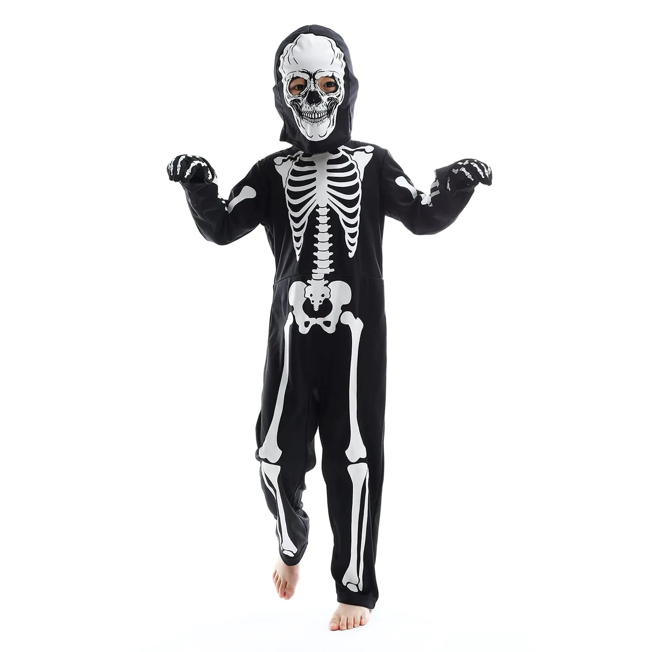 Sincere Party Kids Skeleton Costume Glow in the Dark Skeletons Halloween Skeleton Costumes for Boys and Girls 7-9years White Gid Skeleton