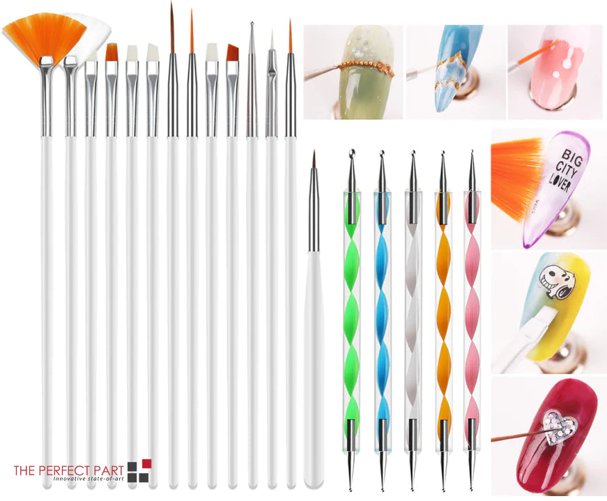 20PCS/Set Nail Art Design Dotting Painting Drawing Polish Brush Pen Tools UV Gel