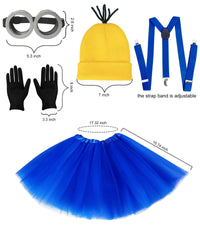 Thumbnail for Halloween Costume for Adult Women,Goggles/Yellow Beanie/Blue Dress/Suspenders/Gloves Halloween Costume Accessories