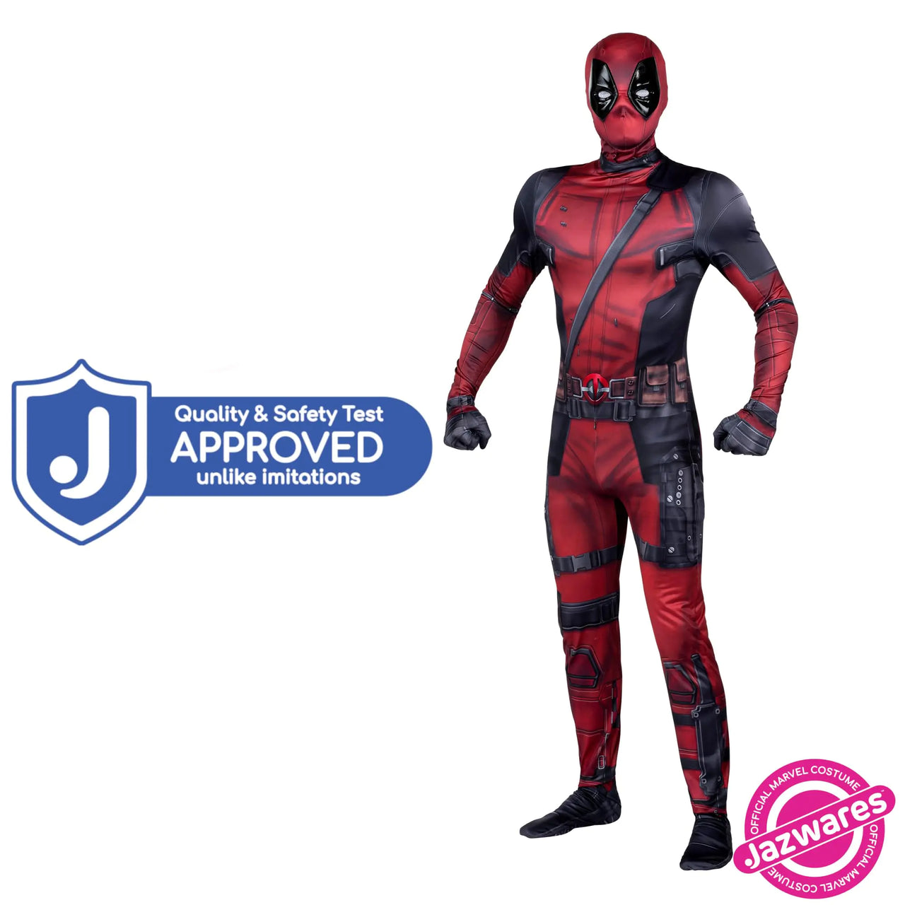 MARVEL Deadpool Official Adult Deluxe Zentai Halloween Costume - Stretch Spandex with Wrist Slits Extra Small