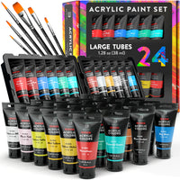 Thumbnail for Premium Quality Acrylic Paint Set 24 Colors - 6 Nylon Brushes - Perfect Kit for Beginners, Pros & Artists