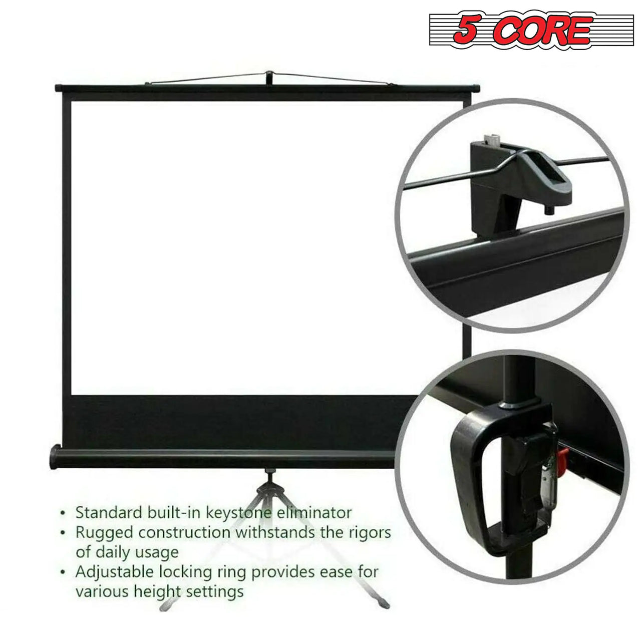 5Core Projector Screen with Tripod Stand  72" 4:3 Ultra HD Anti-Crease Indoor Outdoor Projection