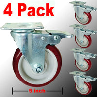 Thumbnail for Caster Wheels Swivel Plate Polyurethane Wheels Heavy Duty Wheels 4 packs- 5 inch