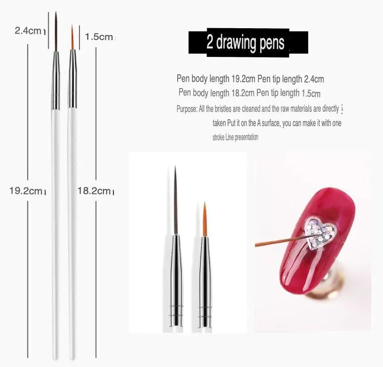 20PCS/Set Nail Art Design Dotting Painting Drawing Polish Brush Pen Tools UV Gel