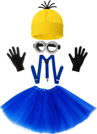 Thumbnail for Halloween Costume for Adult Women,Goggles/Yellow Beanie/Blue Dress/Suspenders/Gloves Halloween Costume Accessories