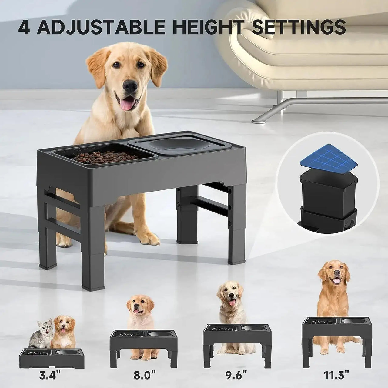 Pet Adjustable Food and Water Bowl