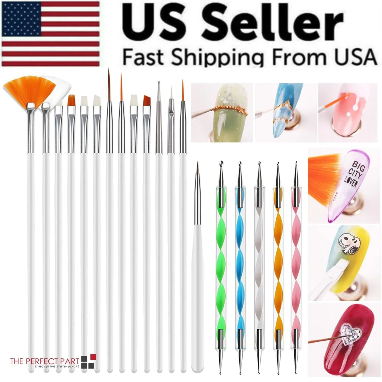 20PCS/Set Nail Art Design Dotting Painting Drawing Polish Brush Pen Tools UV Gel