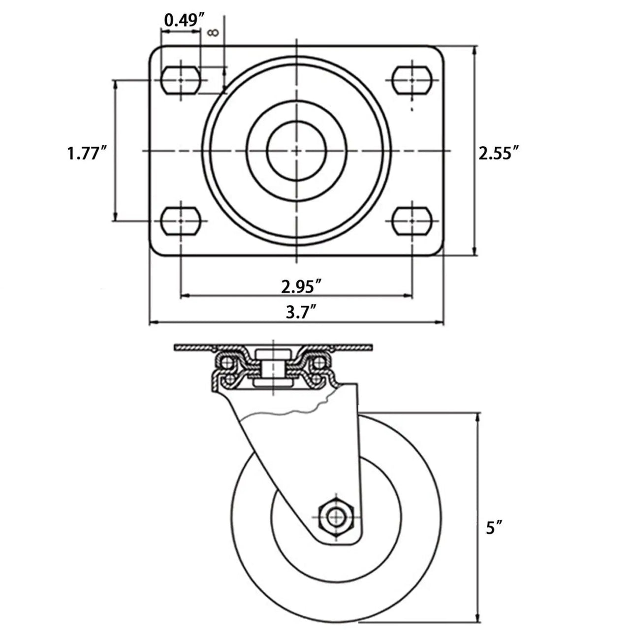 Caster Wheels Swivel Plate Polyurethane Wheels Heavy Duty Wheels 4 packs- 5 inch