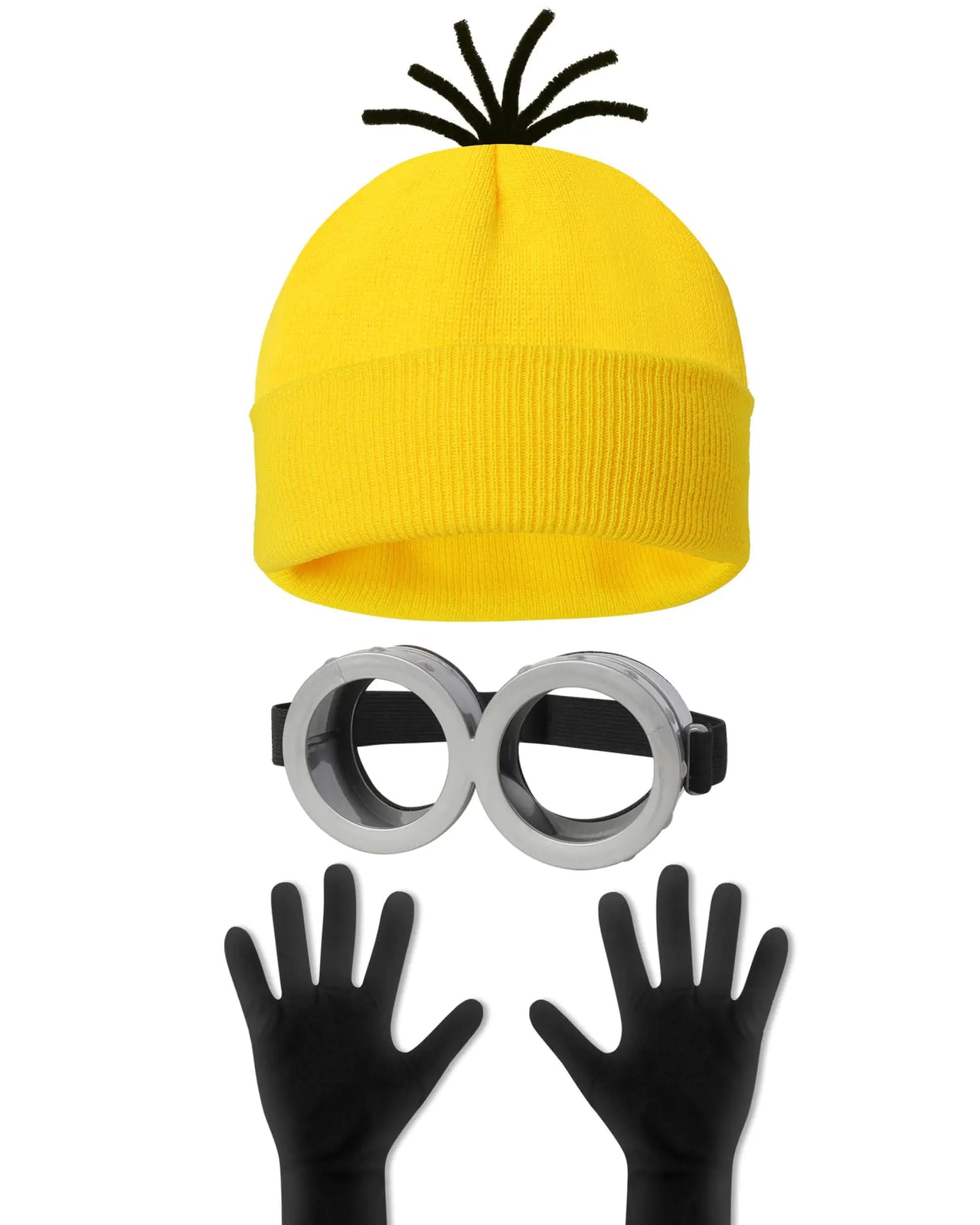 3 Pcs Halloween Costume Accessories Adult,Goggles Glasses/Yellow Beanie/Gloves for Men Women Cosplay Party Set