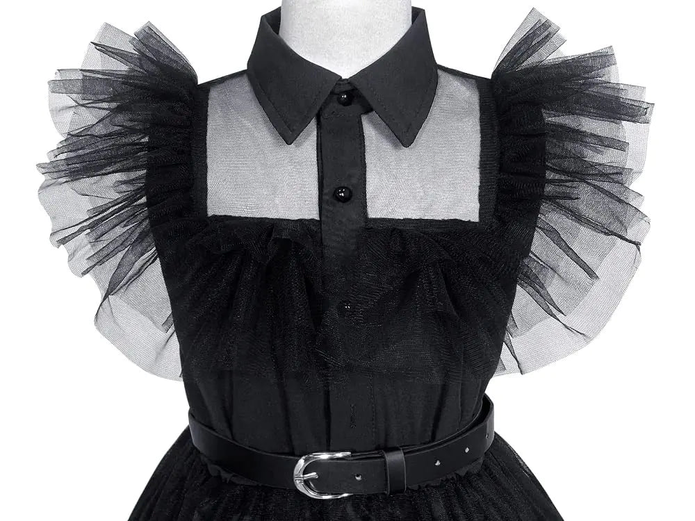 Black costume girls dress for Kids Black Family Costumes Halloween costumes girls Party Dress 4-13Y Black(dress+belt+hair+socks) 12-13 years